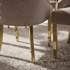 Henrik Gold Beige Velvet Dining Chair | Quilted Back, Studded Detailing & Lion Knocker