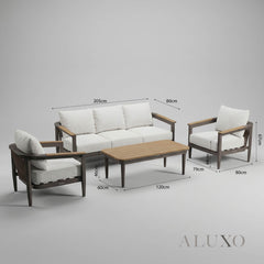 (PRE-ORDER) ALUXO® Hemera 5-Seater Luxury Lounge Set – Truffle Aluminium & PS Wood Slat Table