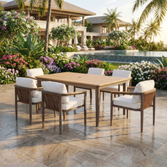 ALUXO® Hemera 6-Seater Luxury Dining Set – Truffle Aluminium & PS Wood Slat Table