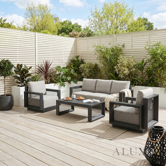 ALUXO® Ikos 5-Seater Luxury Lounge Set – Onyx Architectural Aluminium & Slat Table