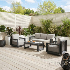 ALUXO® Ikos 5-Seater Luxury Lounge Set – Onyx Architectural Aluminium & Slat Table
