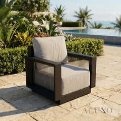 ALUXO® Ikos 5-Seater Luxury Lounge Set – Onyx Architectural Aluminium & Slat Table