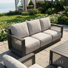 ALUXO® Ikos 5-Seater Luxury Lounge Set – Onyx Architectural Aluminium & Slat Table