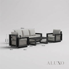 ALUXO® Ikos 5-Seater Luxury Lounge Set – Onyx Architectural Aluminium & Slat Table