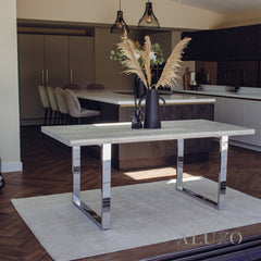 Ivar 1.8m Light Pine Wood Dining Table with 4/6 Oskar Beige Velvet Chairs