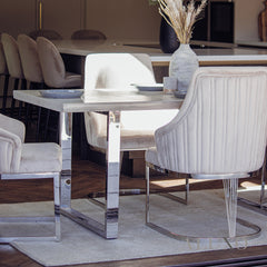 Ivar 1.8m Slimline Chrome Dining Set – Solid Pine Wood Table with 4 Olivia Velvet Chairs