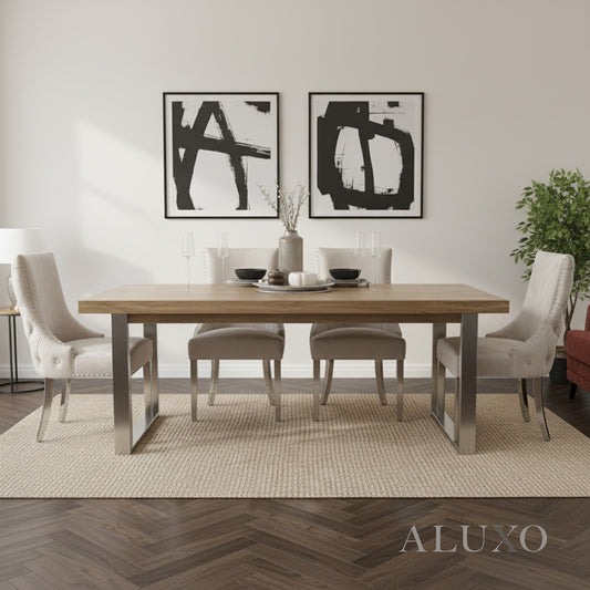 Ivar 1.8m Light Pine Wood Dining Table with 4/6 Oskar Beige Velvet Chairs