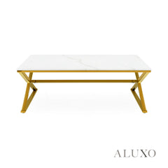 Jiro 120cm Gold Coffee Table with White Sintered Stone Top – Modern Centrepiece