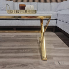 Jiro 120cm Gold Coffee Table with White Sintered Stone Top – Modern Centrepiece