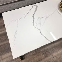 Jiro 120cm Gold Coffee Table with White Sintered Stone Top – Modern Centrepiece