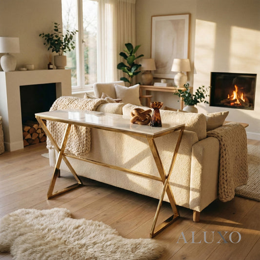 Jiro Gold Console Table β 120x40cm Slim Polar White Sintered Stone Top | Luxury Design