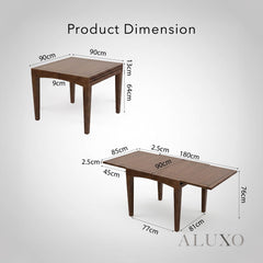 ALUXO® Journey 90-180cm Walnut Dining Table - Square Extendable Rectangular Top