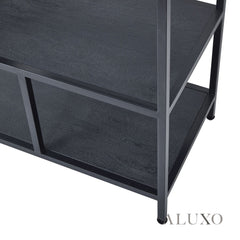 Large Black Industrial Shelf Unit – 7-Tier Asymmetric Metal Display, 200cm Architectural Style