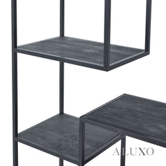 Large Black Industrial Shelf Unit – 7-Tier Asymmetric Metal Display, 200cm Architectural Style
