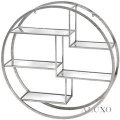 Large Circular Silver Wall Shelf – 92cm Modern Metal Geometric Display with Multi Shelves