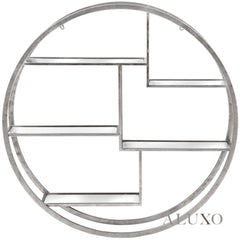 Large Circular Silver Wall Shelf – 92cm Modern Metal Geometric Display with Multi Shelves