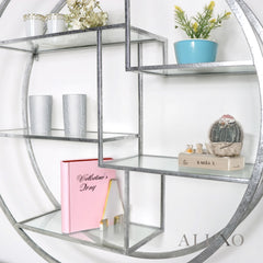 Large Circular Silver Wall Shelf – 92cm Modern Metal Geometric Display with Multi Shelves
