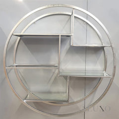 Large Circular Silver Wall Shelf – 92cm Modern Metal Geometric Display with Multi Shelves
