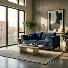 ALUXO® Lenox 2 Seater Compact Sofa – Aegean Blue Mermaid Velvet | Mid-Century Modern