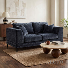 ALUXO® Lenox 2 Seater Compact Sofa – Aegean Blue Mermaid Velvet | Mid-Century Modern