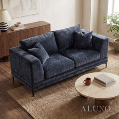 ALUXO® Lenox 2 Seater Compact Sofa – Aegean Blue Mermaid Velvet | Mid-Century Modern