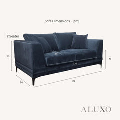 ALUXO® Lenox 3 & 2 Seater Sofa – Aegean Blue Velvet | Mid-Century Modern Comfort
