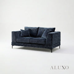 ALUXO® Lenox 2 Seater Compact Sofa – Aegean Blue Mermaid Velvet | Mid-Century Modern