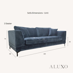 ALUXO® Lenox 3 & 2 Seater Sofa – Aegean Blue Velvet | Mid-Century Modern Comfort