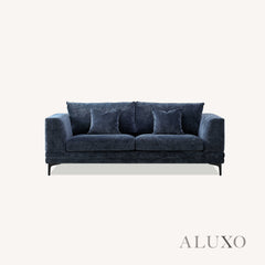 ALUXO® Lenox 3 & 2 Seater Sofa – Aegean Blue Velvet | Mid-Century Modern Comfort