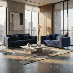 ALUXO® Lenox 3 Seater Sofa – Aegean Blue Mermaid Velvet | Mid-Century Modern