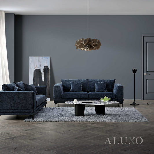 ALUXO® Lenox 3 & 2 Seater Sofa – Aegean Blue Velvet | Mid-Century Modern Comfort