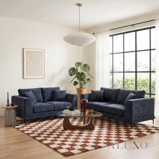 ALUXO® Lenox 3+2 Seater Sofa Set – Aegean Blue Mermaid Velvet | Mid-Century Modern