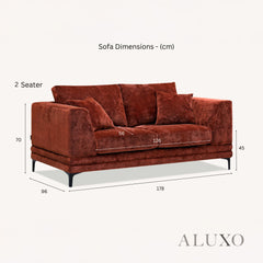 ALUXO® Lenox 3 & 2 Seater Sofa – Rust Velvet | Mid-Century Modern Comfort