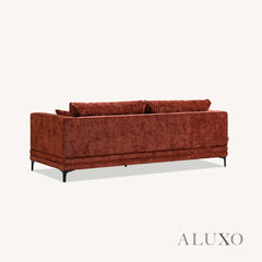 ALUXO® Lenox 3 & 2 Seater Sofa – Rust Velvet | Mid-Century Modern Comfort