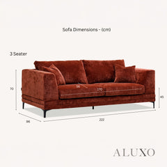 ALUXO® Lenox 3 & 2 Seater Sofa – Rust Velvet | Mid-Century Modern Comfort