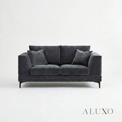 ALUXO® Lenox 2 Seater Compact Sofa – Steel Grey Velvet | Mid-Century Modern