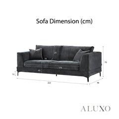 ALUXO® Lenox 3+2 Seater Sofa Set – Steel Grey Velvet | Mid-Century Modern