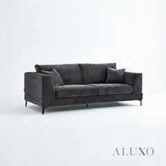 ALUXO® Lenox 3 Seater Sofa – Steel Grey Velvet | Mid-Century Modern