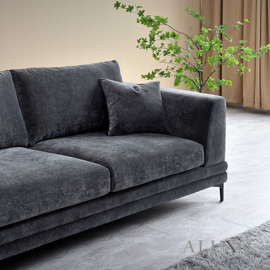 ALUXO® Lenox 3 & 2 Seater Sofa – Steel Grey Velvet | Mid-Century Modern Comfort