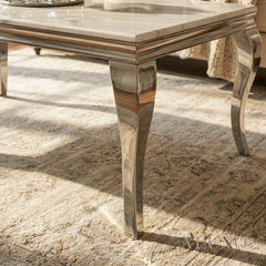 Lorens 130cm Chrome Coffee Table with White Marble Top – Curved Leg Design