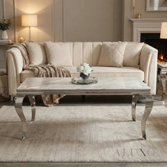 Lorens 130cm Chrome Coffee Table with White Marble Top – Curved Leg Design