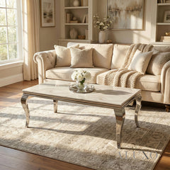 Lorens 130cm Chrome Coffee Table with White Marble Top – Curved Leg Design