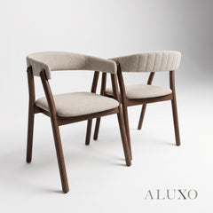 ALUXO® Linus Walnut Wraparound Dining Chair in Oatmeal Bouclé – Set of 2