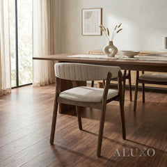 ALUXO® Linus Walnut Wraparound Dining Chair in Oatmeal Bouclé – Set of 2