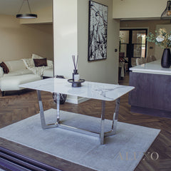 Loki 160cm White Sintered Stone Dining Table with Chrome Y-Leg Stand