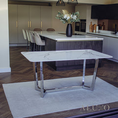 Loki 160cm White Sintered Stone Dining Table with Chrome Y-Leg Stand