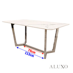 Loki 1.6m Rectangular Chrome Dining Set ā White Sintered Stone Table with 4 Olivia Velvet Chairs