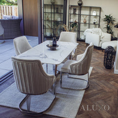 Loki 160cm White Sintered Stone Dining Table with Chrome Y-Leg Stand