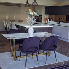 Loki 180cm Cream Sintered Stone Dining Table with Gold Y-Leg Stand