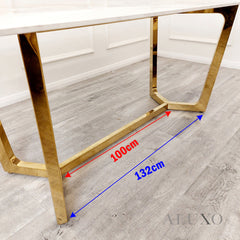 Loki 1.8m Rectangular Gold Dining Set ā Cream Sintered Stone Table with 4/6 Olivia Velvet Chairs
